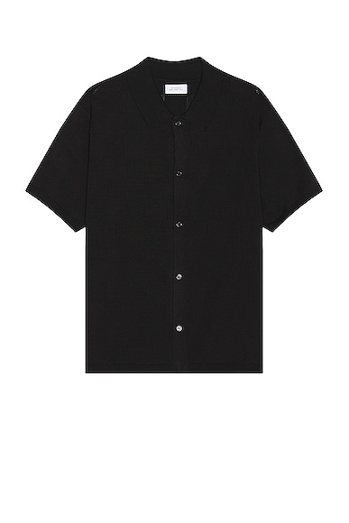 SATURDAYS NYC Kenneth Checkerboard Knit Short Sleeve Shirt in Black