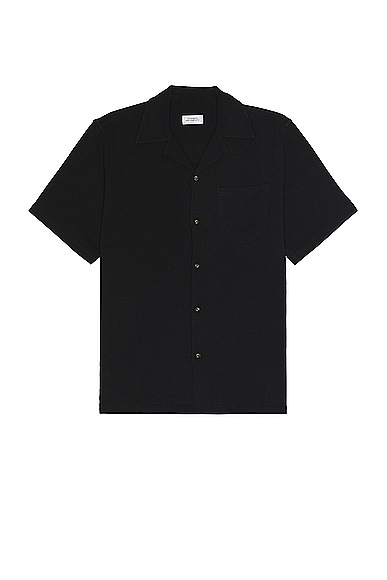 SATURDAYS NYC Canty Boucle Knit Short Sleeve Shirt in Black