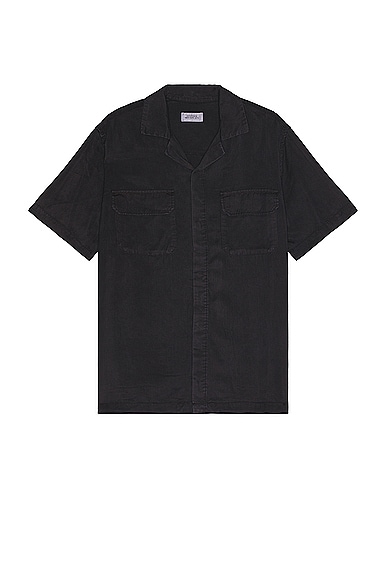 SATURDAYS NYC Gibson Pigment Dyed Short Sleeve Shirt in Black