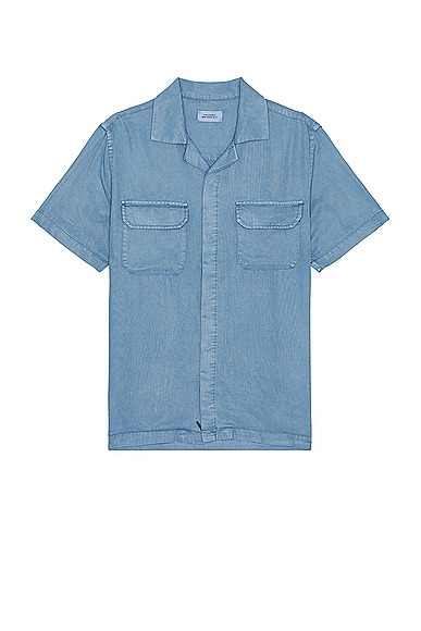 SATURDAYS NYC Gibson Pigment Dyed Short Sleeve Shirt in Coronet Blue
