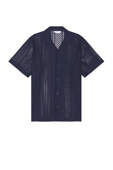 SATURDAYS NYC Canty Cotton Lace Shirt in Navy