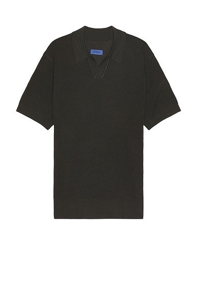 SATURDAYS NYC Alex Merino Wool Open Placket Polo in Army Green