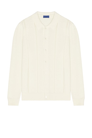 SATURDAYS NYC Jahmad Linen Long Sleeve Polo in Ivory
