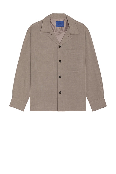 SATURDAYS NYC Driessen Wool Gabardine Overshirt in Taupe