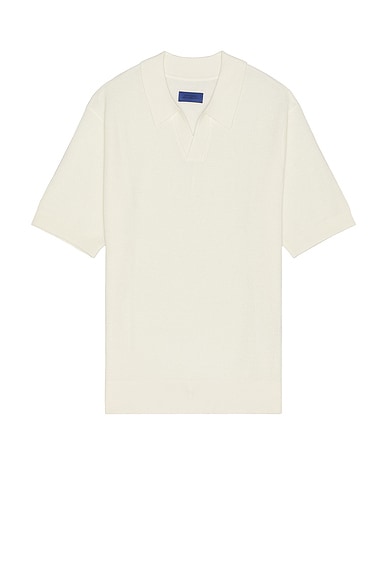 SATURDAYS NYC Alex Merino Wool Open Placket Polo in Ivory