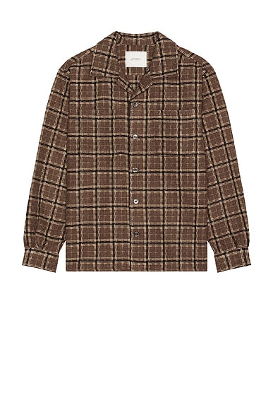 SATURDAYS NYC Open Collar Flannel Check Shirt in Beige