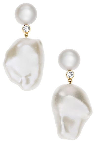 Sophie Bille Brahe Venus Diamant Earrings in 14k Recycled Yellow Gold, Freshwater Pearls, & Diamonds