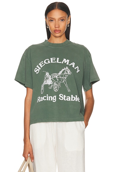 Siegelman Stable Racing Stable Crop Tee in Green & White