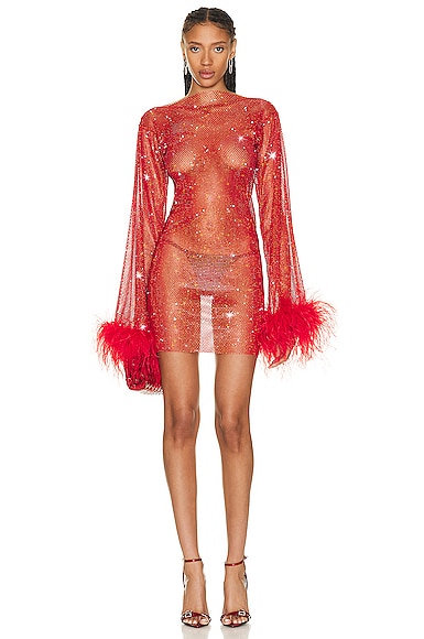 Santa Brands for FWRD Feathers Mini Dress in Red