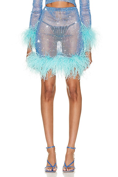 Santa Brands For Fwrd Feathers Mini Skirt In Baby Blue