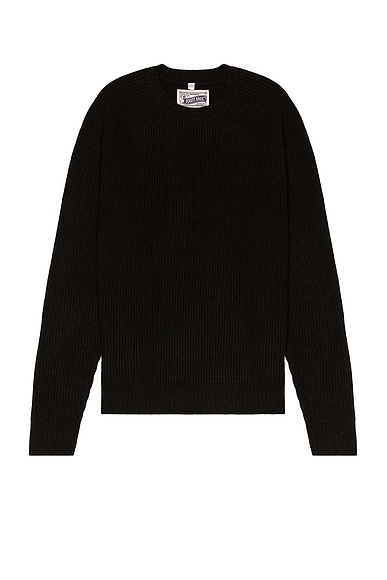 Schott Ribbed Wool Crewneck Sweater in Black