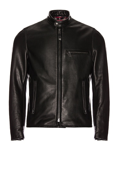 Waxed Natural Pebbled Cowhide Cafe Leather Jacket in Black