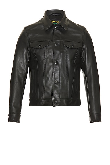 Shop Schott Naked Cowhide Jean Style Jacket In Black
