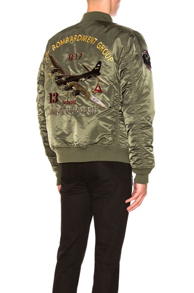 schott nylon badge bomber jacket slim fit in green