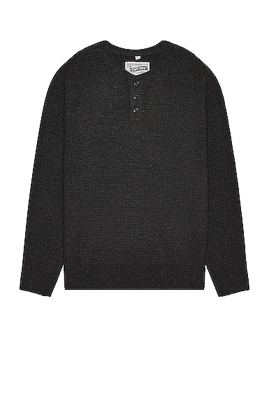 Schott Button Henley Sweater in Black
