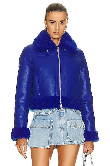 STAND STUDIO Lorelle Faux Shearling Jacket in Royal