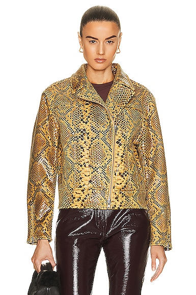 Stand Studio Khelani Faux Leather Biker Jacket In Dark Honey Snake ...