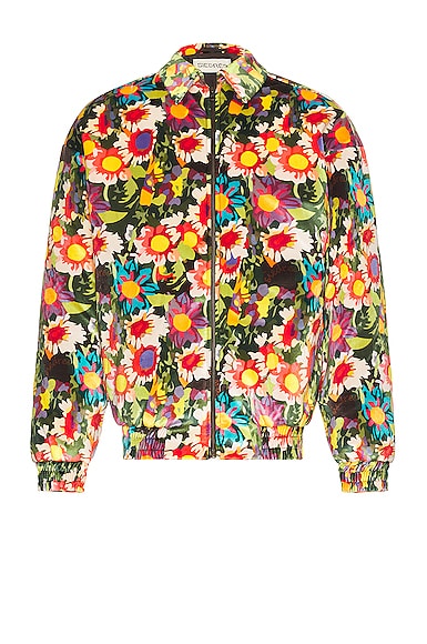 X Fwrd Quilted Floral Velvet Jacket in Green