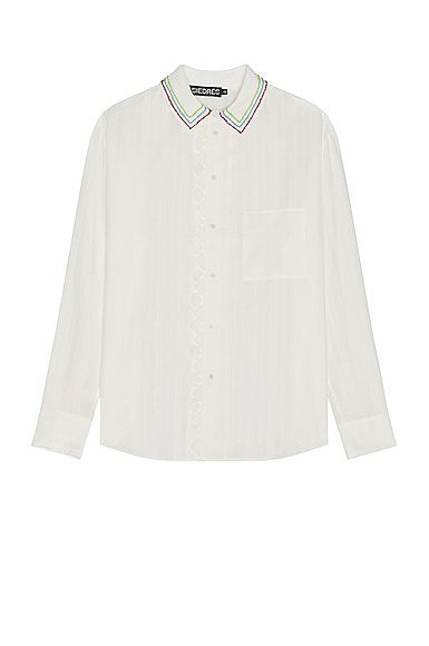 SIEDRES Beaded Collar Shirt in White
