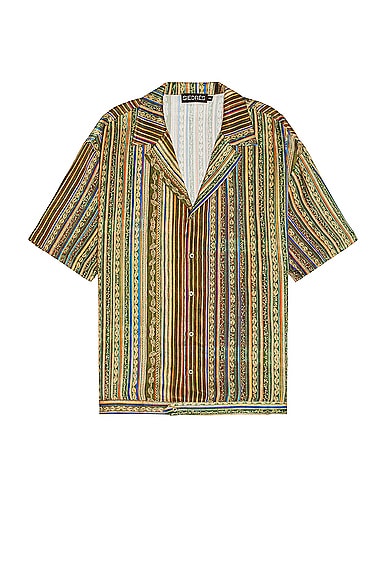 SIEDRES Cosmo Resort Collar Short Sleeve Shirt in Brown