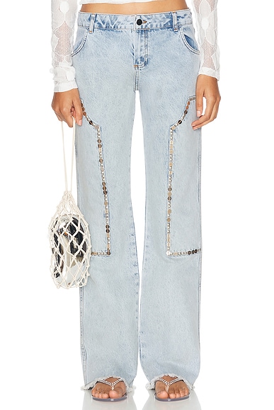 SIEDRES Low Rise Straight Leg Jeans in Blue