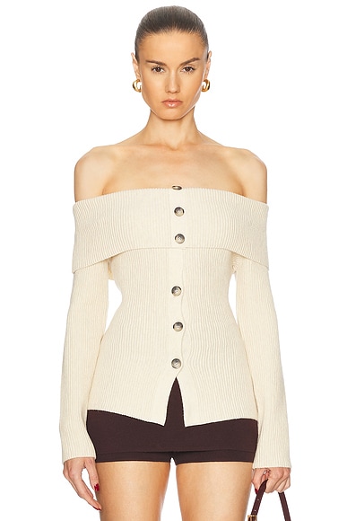 Michelle Mason Off Shoulder Sweater in Ivory FWRD