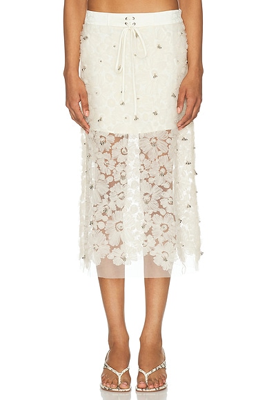 Siam Sheer Floral Applique Midi Skirt