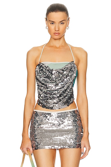 Nide Sequin Detailed Draped Top