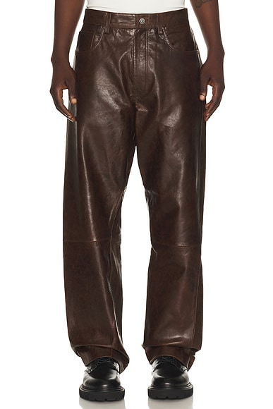 Sunflower Wide Twist Leather Pant in Brown