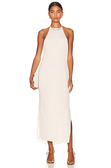 St. Agni Pleated Halter Dress in Oyster FWRD