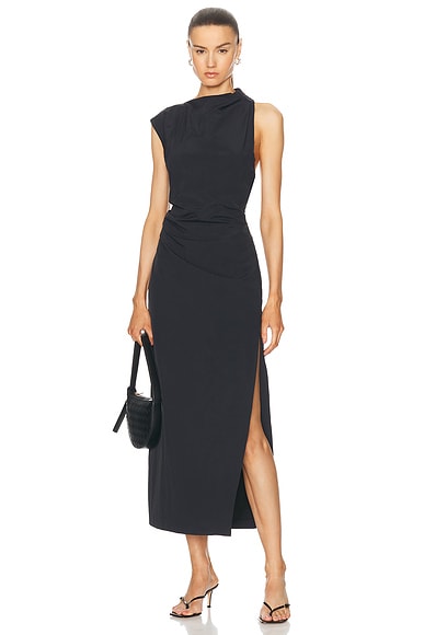 Shop St Agni Asymmetric Tuck Dress In Black
