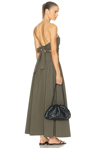 St. Agni Gathered Strapless Tie Back Dress in Khaki