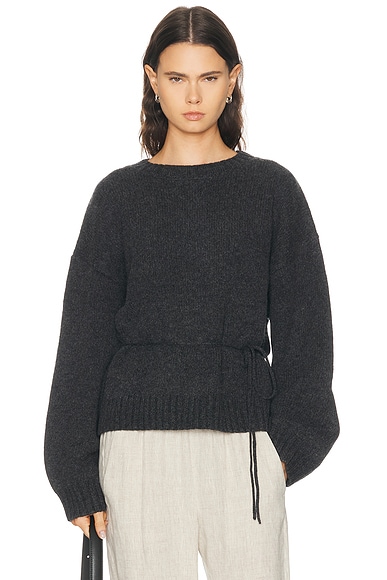 St. Agni Wool Crew Neck Sweater in Dark Charcoal Melange