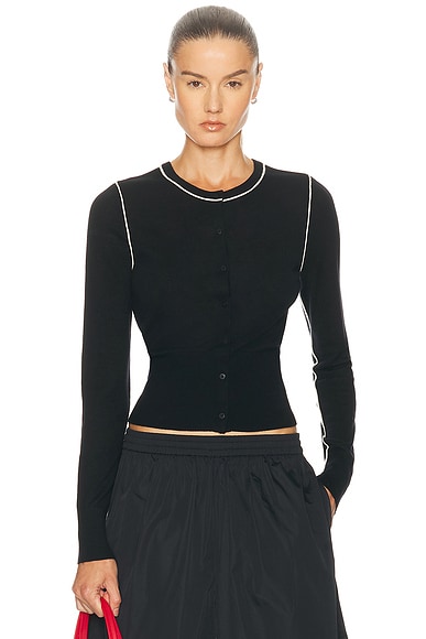 St. Agni Wool Fine Line Cardigan in Black & Off White