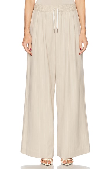 St. Agni Pinstripe Wool Drawstring Pant in Latte