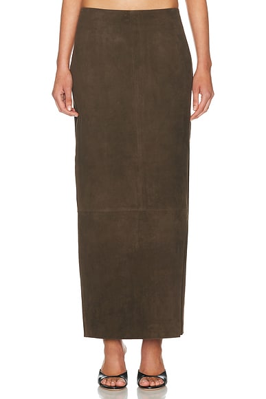 St. Agni Suede Column Skirt in Khaki