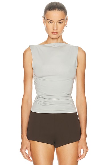 St. Agni Cupro Jersey Top in Silver