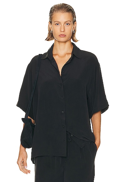 St. Agni Unisex Silk Shirt in Washed Black