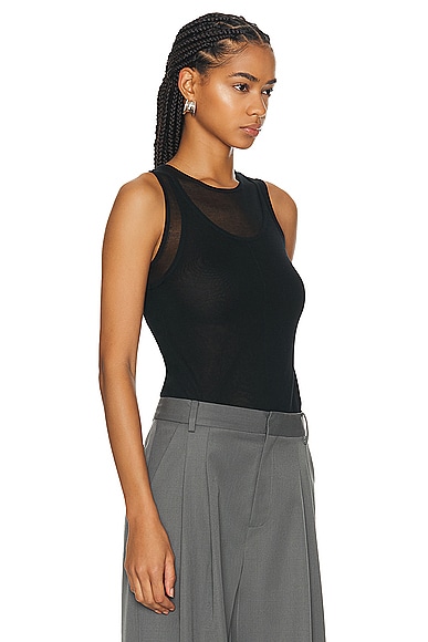 Shop St Agni Semi Sheer Double Layer Tank Top In Black