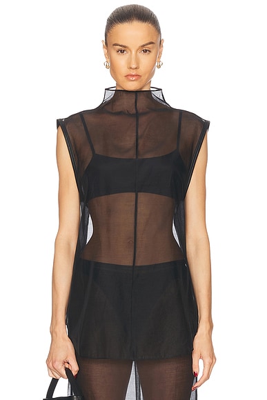St. Agni Sheer Silk Leather Trim Top in Black | FWRD
