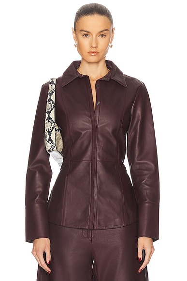 St. Agni Leather Panelled Shirt in Bordeaux