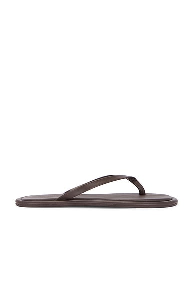 The Row Constance Leather Flat Sandals in Mocha | FWRD