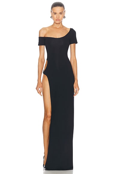 Sid Neigum Side Cutout Off Shoulder Dress in Black