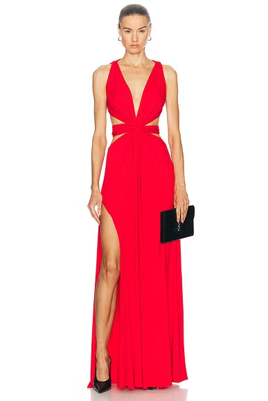 Sid Neigum 4 Way V Neck Knot Dress in Red