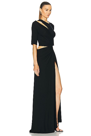 Shop Sid Neigum Gathered Slit Maxi Dress In Black