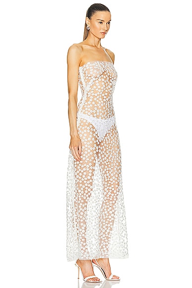 Shop Sid Neigum Sheer Floral Embroidered Strapless Dress In White