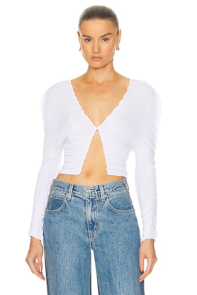 Cropped Knife X Box Pleated Cardigan in White