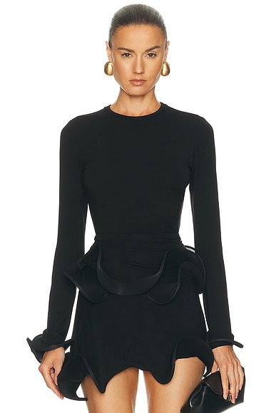 Sid Neigum Wave Sleeve Bamboo Top in Black