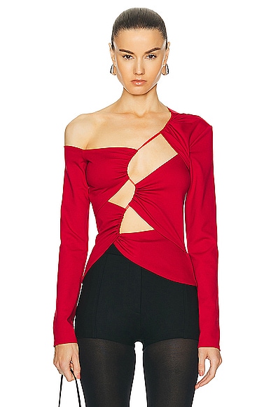 Inverse Tension Cutout Top in Red