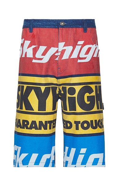 Construction Graphic Logo Shorts in Blue